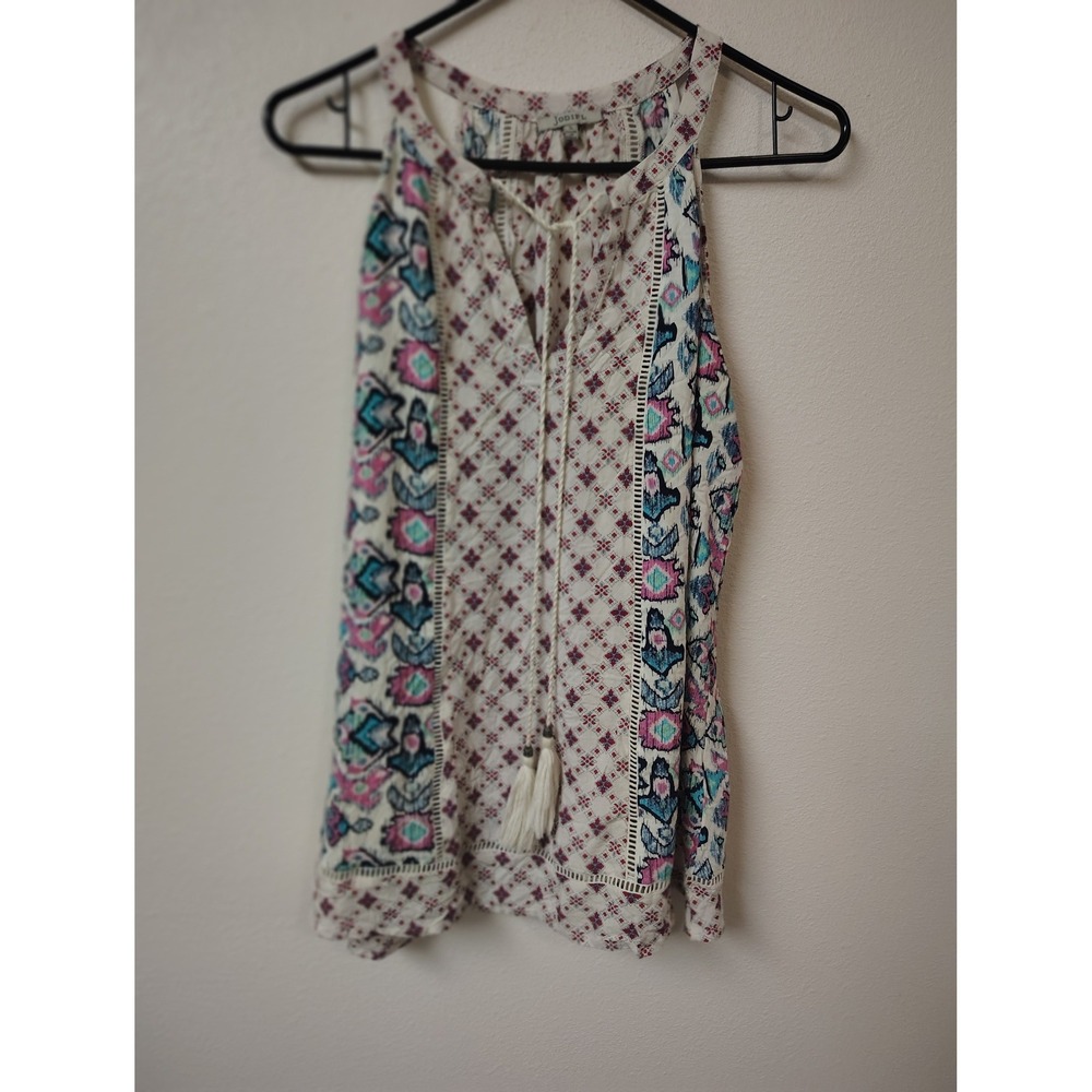 Jodifl Womens Small Boho Mixed Print Tassel Halter Neck‎ Sleeveless Blouse Top